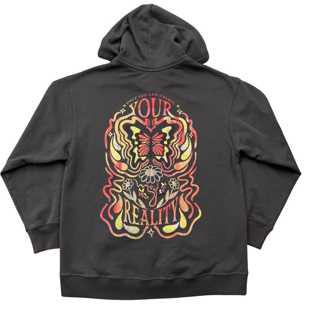 Hollister Only You Can Create Your Reality Full Zip Graphic Hoodie Gray Womens S